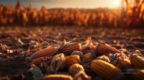 Premium Photo | Corn field with a sunset in the background