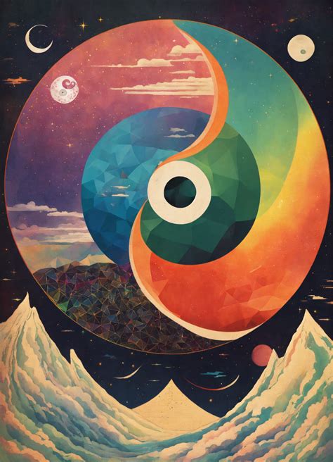 Lexica Japanese Vintage Poster Ying Yang Head Merging Into Another