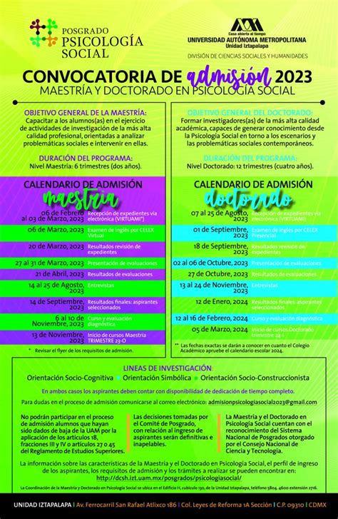 Calendario De Admisi N Posgrado En Psicolog A Social