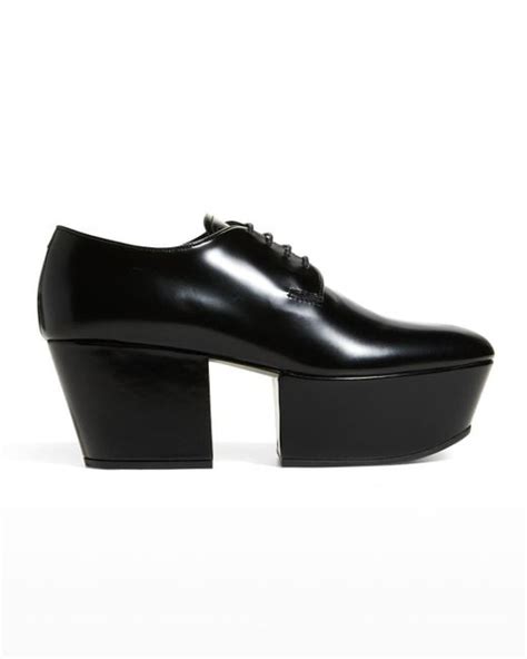 Prada Leather Lace Up Platform Loafers In Black Lyst