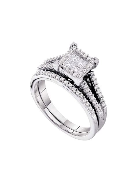 YourJewelryStore 14kt White Gold Princess Diamond Bridal Wedding Ring ...