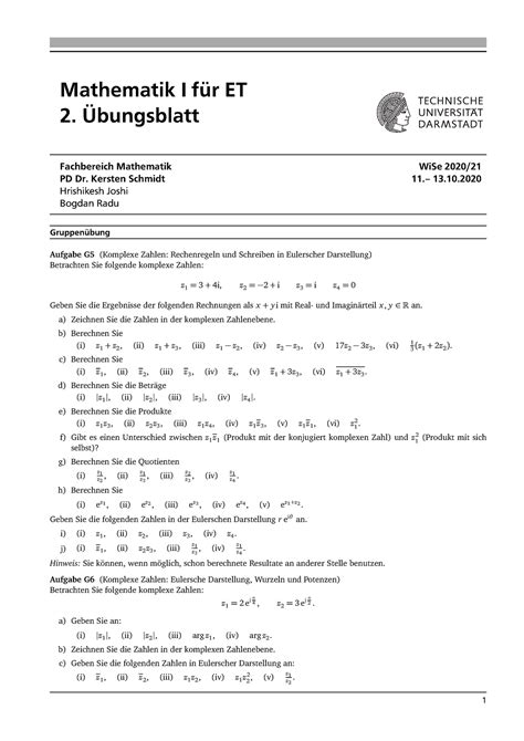 Uebung 02 1 Wintersemster Gruppenübung und Hausübung Mathematik I