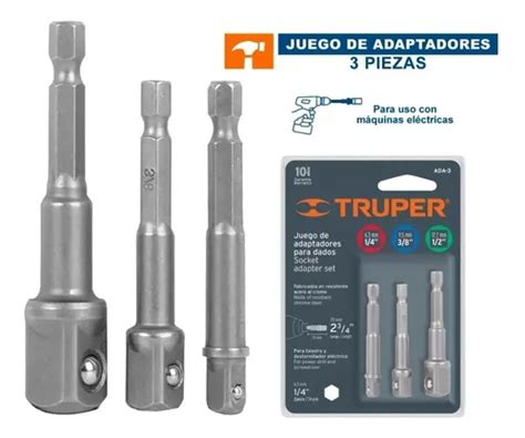 Juego Copa Taladro 3 Adaptadores 1 4 3 8 1 2 LG 3 Truper