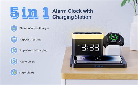 Wireless Charging Station 5 In 1 Wireless Charger Stand With Alarm