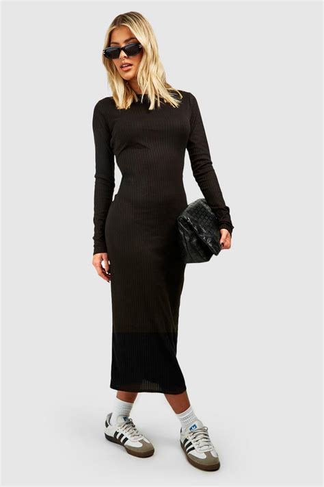 Rib Crew Neck Midaxi Dress Boohoo Uk