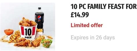 KFC 10 Piece Family Feast Only £14.99 Via App Until 5th March at KFC