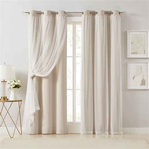 bujasso beige  blackout curtains  sheer overlay mix  match