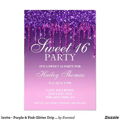 Invite Purple And Pink Glitter Drip Sweet Sixteen Zazzle Sweet