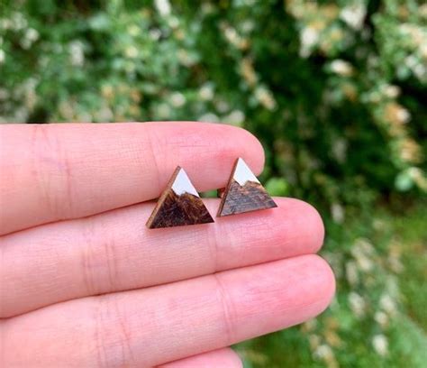 Wood Stud Earrings Mountain Studs Wood Burned Earrings Studs