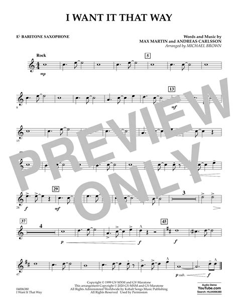 I Want It That Way Arr Michael Brown Eb Baritone Saxophone By Backstreet Boys Sheet Music