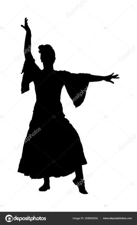 Attractive Spanish Girl Flamenco Dancer Vector Silhouette Hispanic