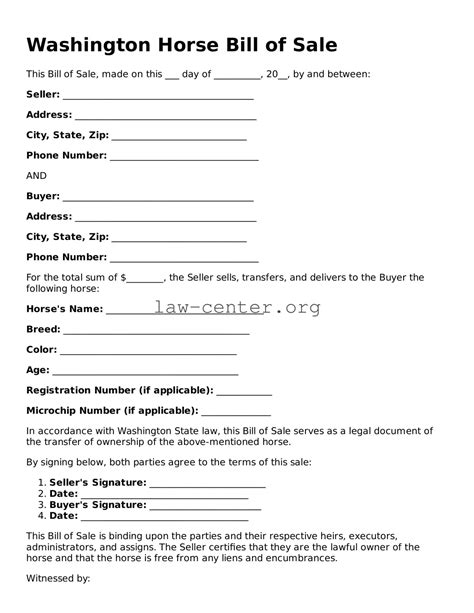 Free Washington Horse Bill of Sale Forms ᐈ Printable Template
