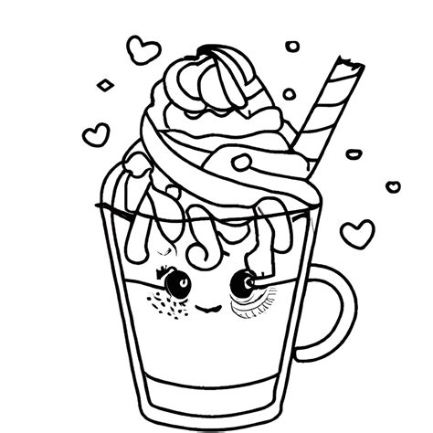 Cute Milkshake with Whipped Cream Coloring Page · Creative Fabrica