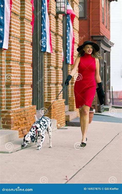 Walking the dog stock image. Image of legs, street, dress - 16927875