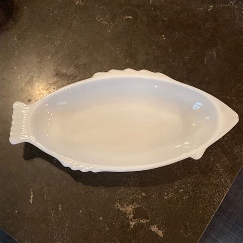 Glasbake Dining Vintage Glasbake Milk Glass Fish Serving Dish