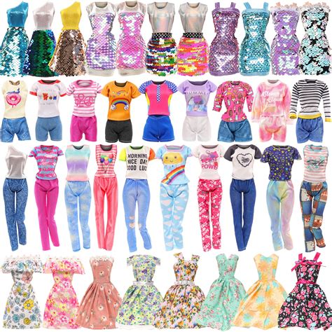 BARWA 10 Sets Doll Clothes Including 3 Sequins Dresses 3 Fashion Floral ...