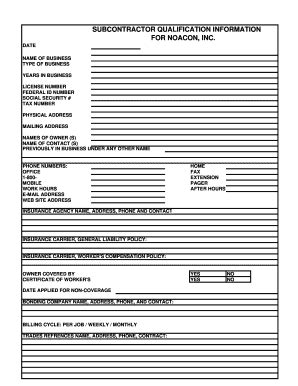 Fillable Online Subcontractor Qualification Information Fax Email Print