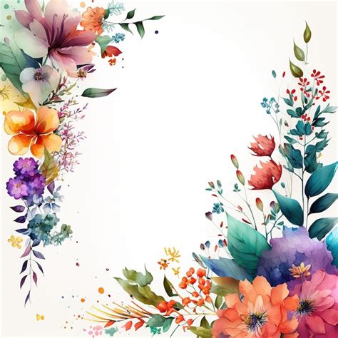 Premium Photo White Page With A Border Of Watercolor Painted Flowers