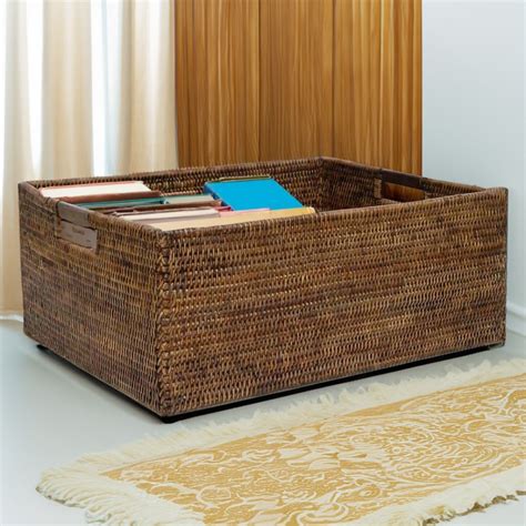 Rattan Island Rattan Storage Basket With Wooden Handles Large