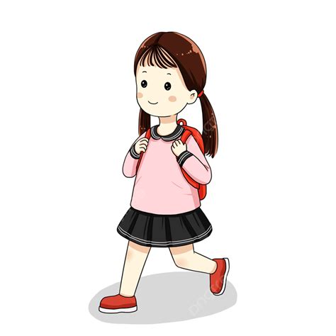 Girl Walking To School Clipart