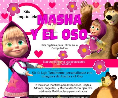 Masha Y El Oso Kit Imprimible Invitaciones De Cumpleaños 9FA