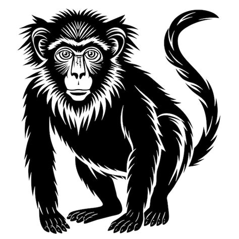 Ilustração vetorial em preto e branco de silhueta de macaco em fundo