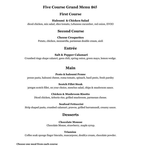 Five Course Grand Menu Salt And Pepper Grill Modern Australian Restaurant