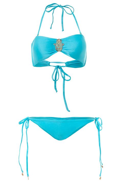 Bikini Bronceador Hamsa Strapless Turquesa Tie Oleaje Swimwear