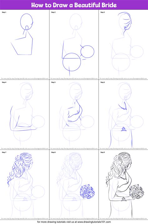 How To Draw A Beautiful Bride Printable Step By Step Drawing Sheet