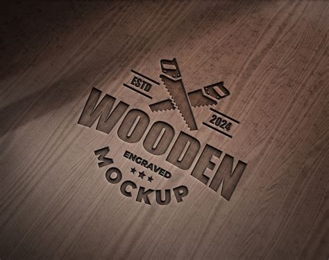 Premium PSD | Old engraving logo mockup on wood