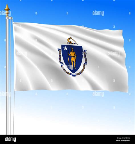 Massachusetts Federal Official Waving Flag United States Of America Vector Illustration Stock