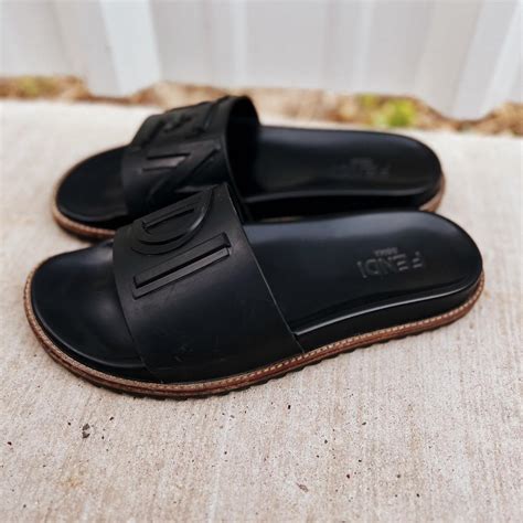 Fendi Men's Black Slides | Depop