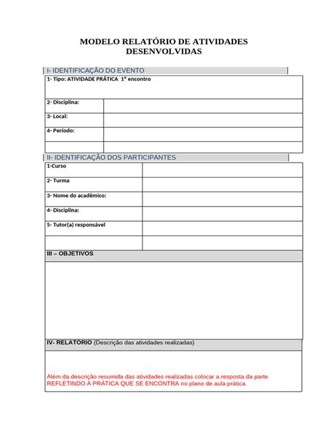 Modelo Relatório de Atividades Desenvolvidas | PDF