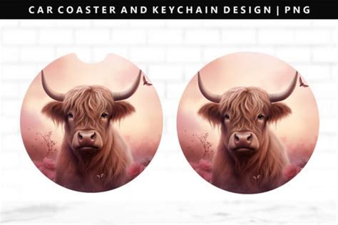 Highland Cow Car Coaster Sublimation Graphic By StasyLionet Creative