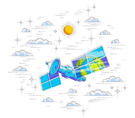 Satélite de tecnología de comunicación global volando en el cielo