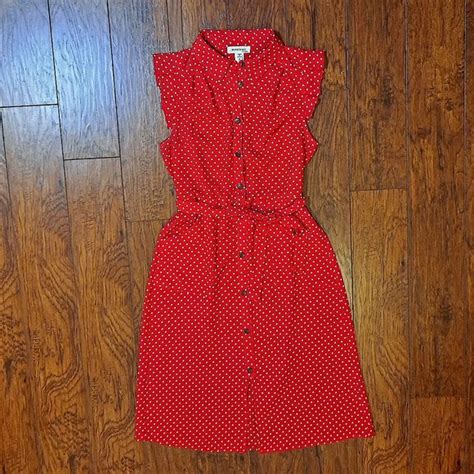 Monteau Dresses Monteau Button Front Midi Dress Red White Polka Dot