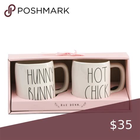 Rae Dunn HUNNY BUNNY HOT CHICK Mugs Authentic Handcrafted Ceramic
