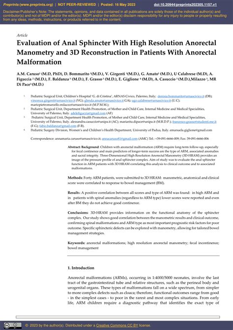 Pdf Evaluation Of Anal Sphincter With High Resolution Anorectal