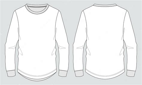 Premium Vector Long Sleeve T Shirt Technical Fashion Flat Sketch Vector Illustration Template