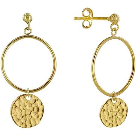 Boucles D Oreilles Plaqué Or Cercle Et Pastilles Martelées t6328