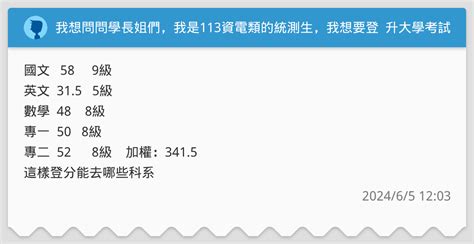 我想問問學長姐們，我是113資電類的統測生，我想要登分去勤益的某個科系 升大學考試板 Dcard