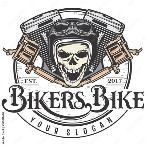 biker skull design with motorcycle engine and tattoo Stock Illustration ...