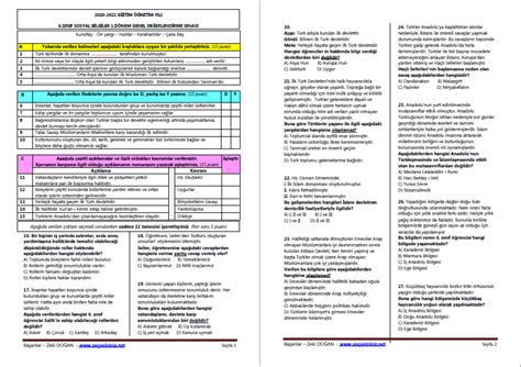 2020 2021 6 Sınıf Sosyal Bilgiler 1 Dönem Genel Değerlendirme Sınavı 3