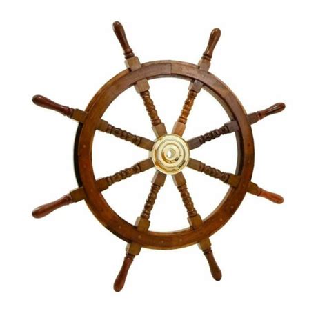 Large Boat Ship Wooden Steering Wheel Brass Center Nautical Wall Decor