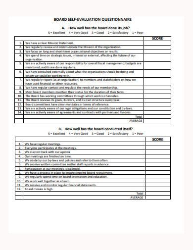 5 Board Self Evaluation Questionnaire Templates In Pdf Doc