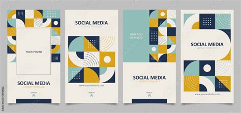 Set Of Social Media Stories Templates With Abstract Geometric Design