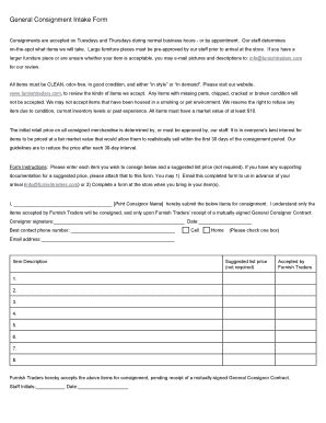 Fillable Online General Consignment Intake Form Fax Email Print Pdffiller