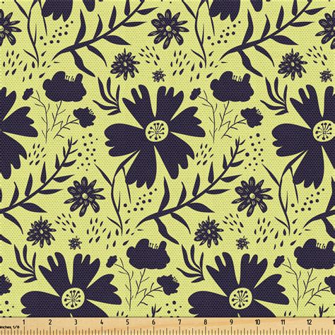 Ambesonne Floral Fabric By The Yard Upholstery Flowers Leaves