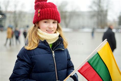 Cute Little Girl Celebrating Lithuanian Independence Day Holding ...