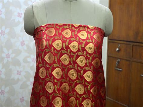 Red Brocade Fabric By The Yard Wedding Dress Banarasi Brocade Etsy